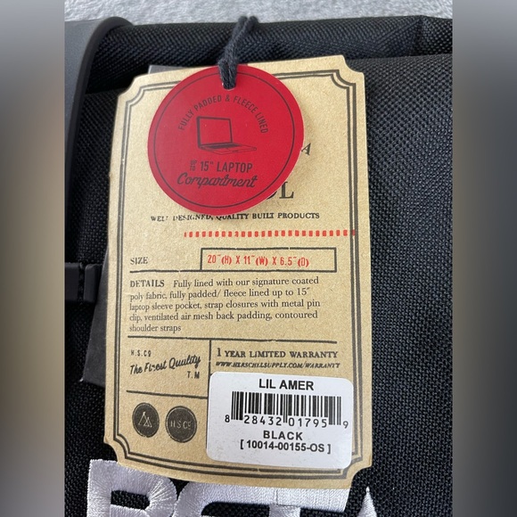 Herschel Supply Co Little America Black Backpack Rucksack  Herschel Supply Co Little America Black Backpack Rucksack B E T Embroidered NWT